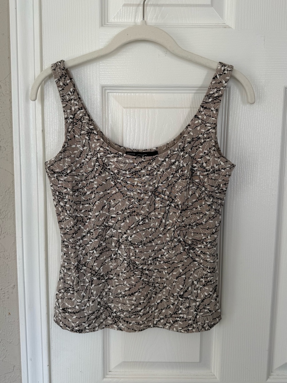 Alex Evenings Tan and Black Embroidered Tank Top